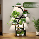 8 Tier Indoor Plant Stand With 5 Grow Lights For Living Room - Rustic Brown