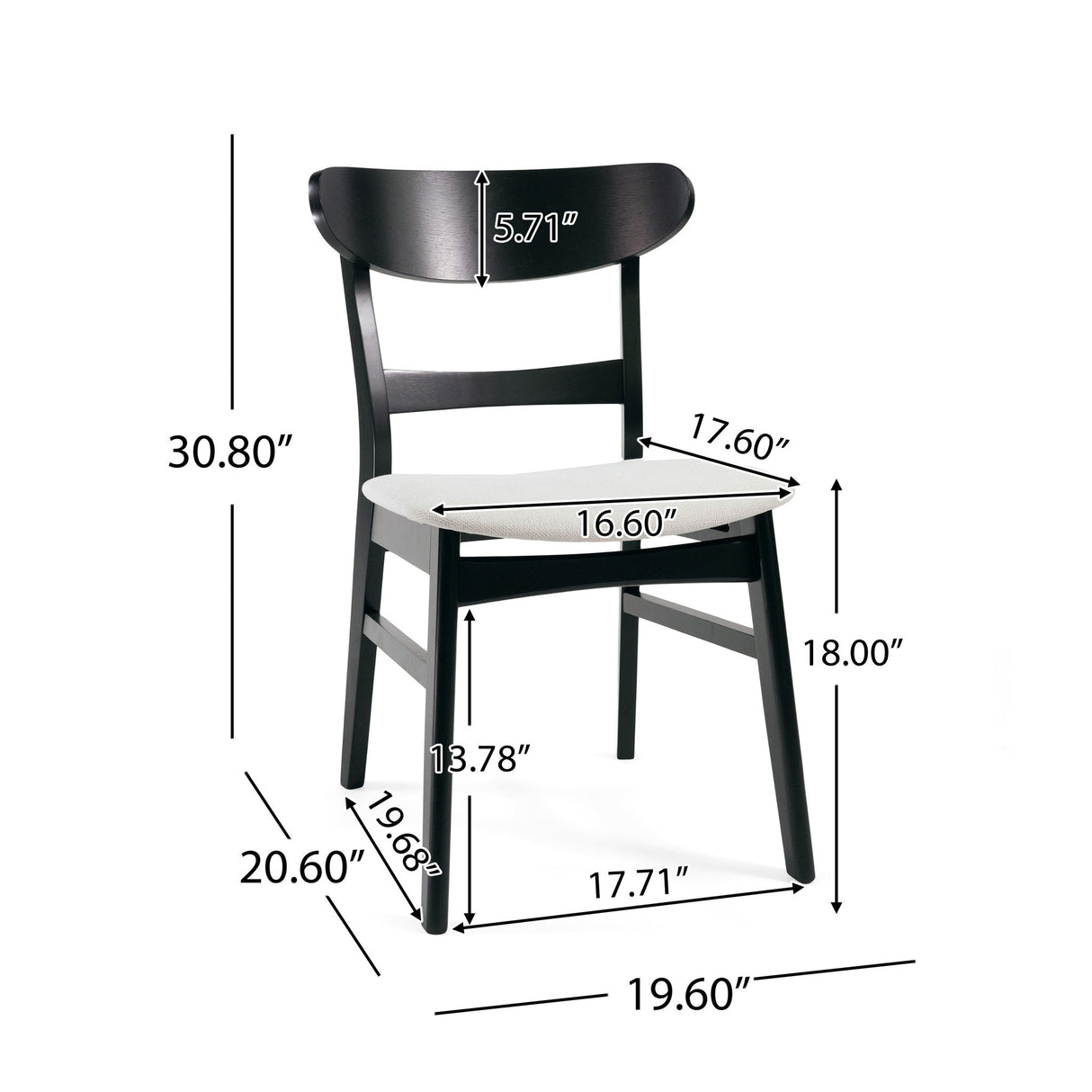 Dining Chairs With Upholstered Seat (Set of 2) - Black / Light Beige