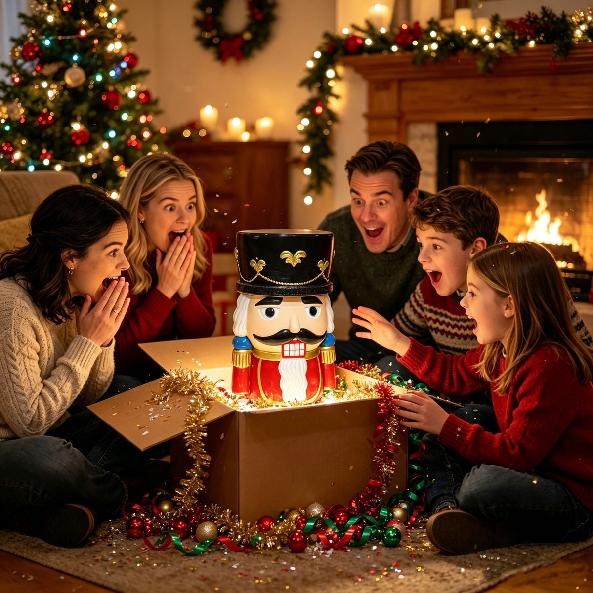 Classic Nutcracker Soldier Stool, Retro Christmas Decor Figurine Seat, Indoor Outdoor Use - Black / Red