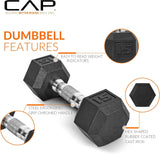 CAP Rubber Coated Dumbbell Weight Set with Rack