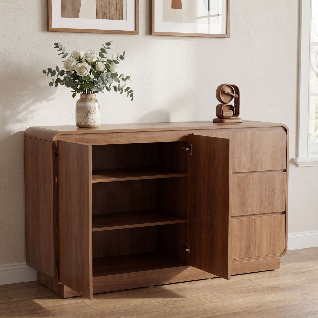 Sideboard, Wide Storage With 2 Doors And 3 Drawers