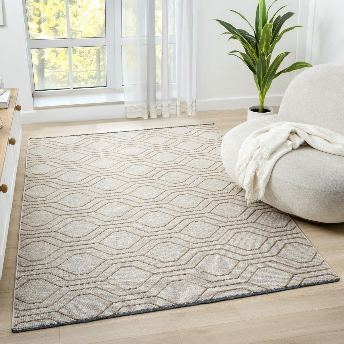 LUXE WEAVERS Moroccan Trellis Washable Area Rug Beige 5x7