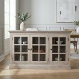 Triple Glazed Cabinet Sideboard Storage Buffet Solid Mango Wood 59x35in Gray
