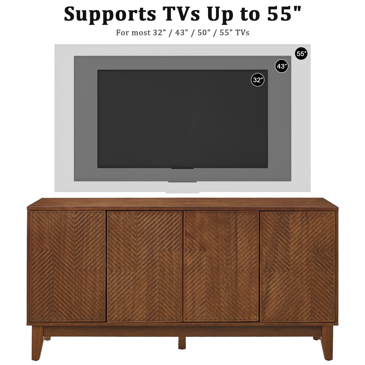 TV Stand & Carved Geometric Doors, Storage Cabinet For Living Room - Walnut