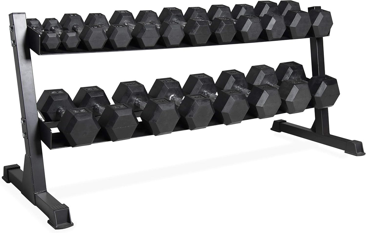 CAP Rubber Coated Dumbbell Weight Set with Rack