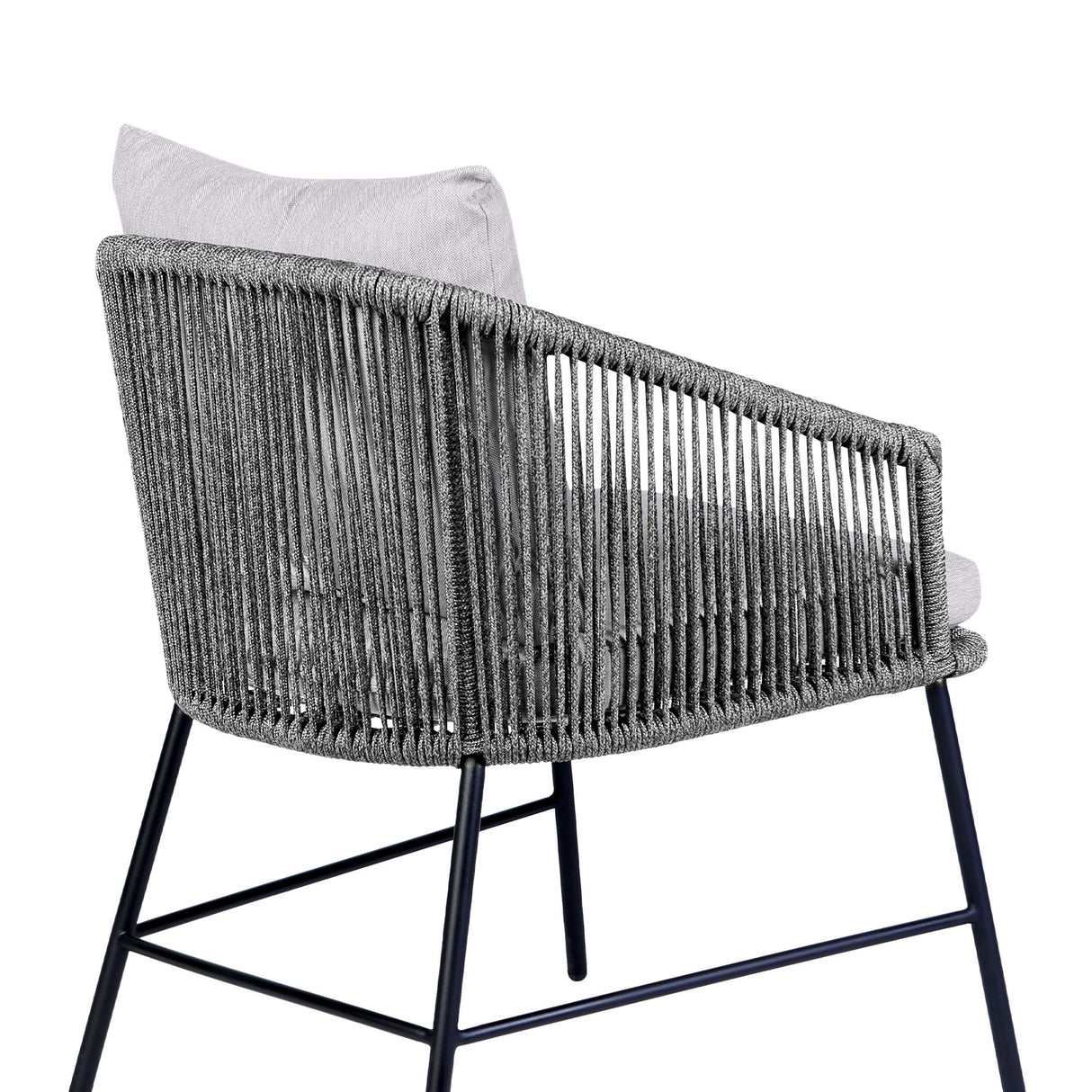 Calica - Outdoor Patio Dining Chair - Black Metal And Gray Rope