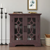 Modern Sideboard With Tempered Glass Doors - Ox Blood Red