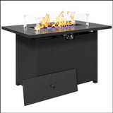 Outdoor 2 In 1 Gas Fire Pit Table With Lid & Glass Shield, Stainless Burner, Lava Rock, Rectangular Design - Black