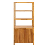 Tall Storage Bookcase Cabinet With 2 Open Shelves & Double Doors, Freestanding Shelving Unit - Natural