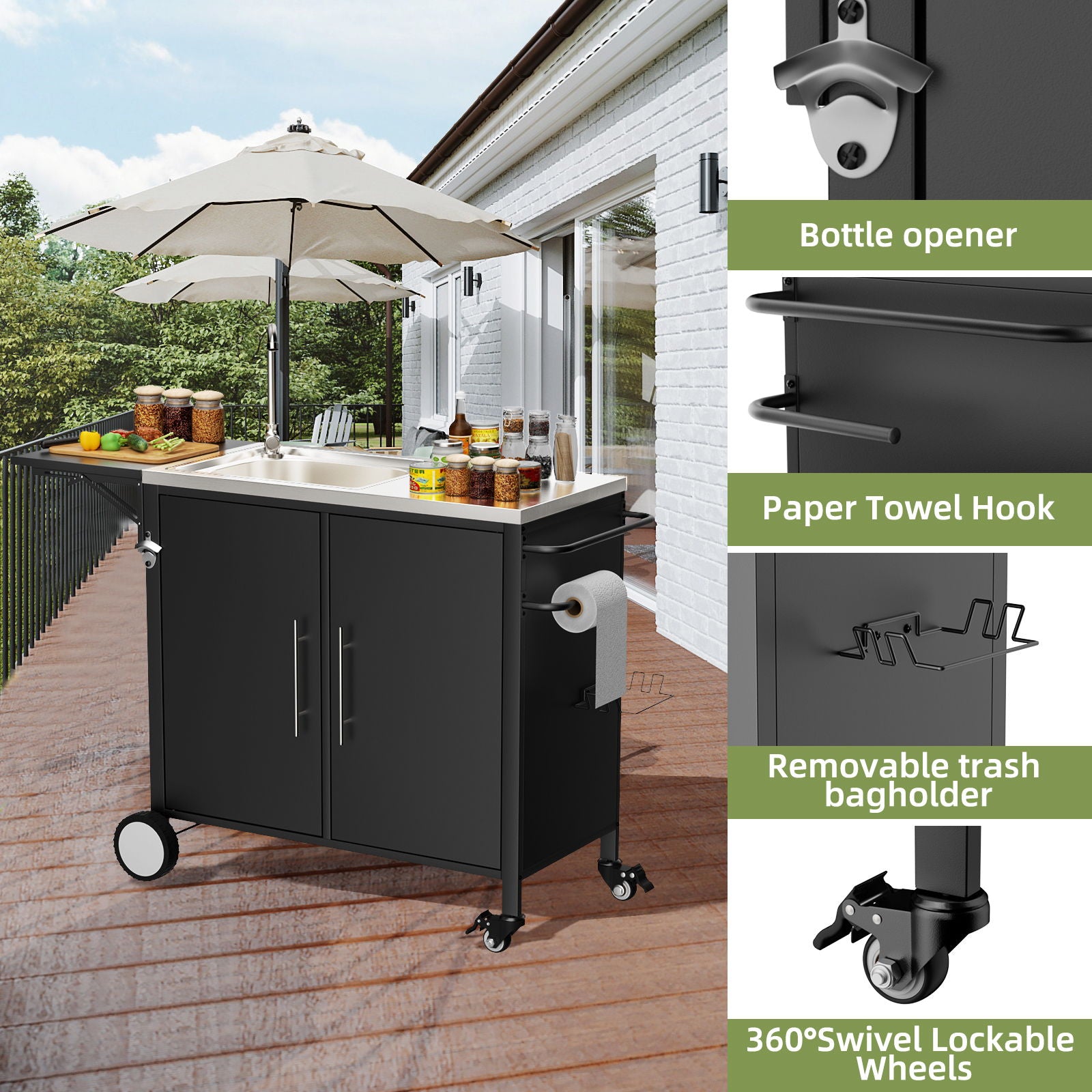 Outdoor Grill Table With Sink, Worktable Kitchen Cabinet Island