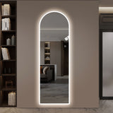 LED Full Length Wall Mirror With Symmetrical Arch Design, Dimmable 3 Color Temperature Lighting - Silver