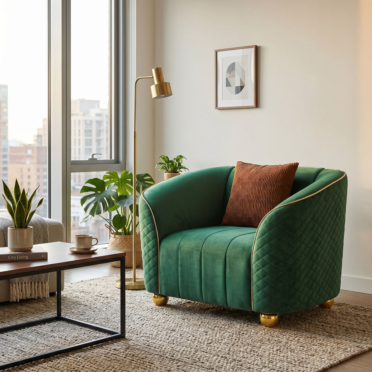 Single Sofa With Deep Seating And Durable Frame - Green