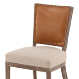 Lina - Leather and Linen Chair - Light Brown / Beige