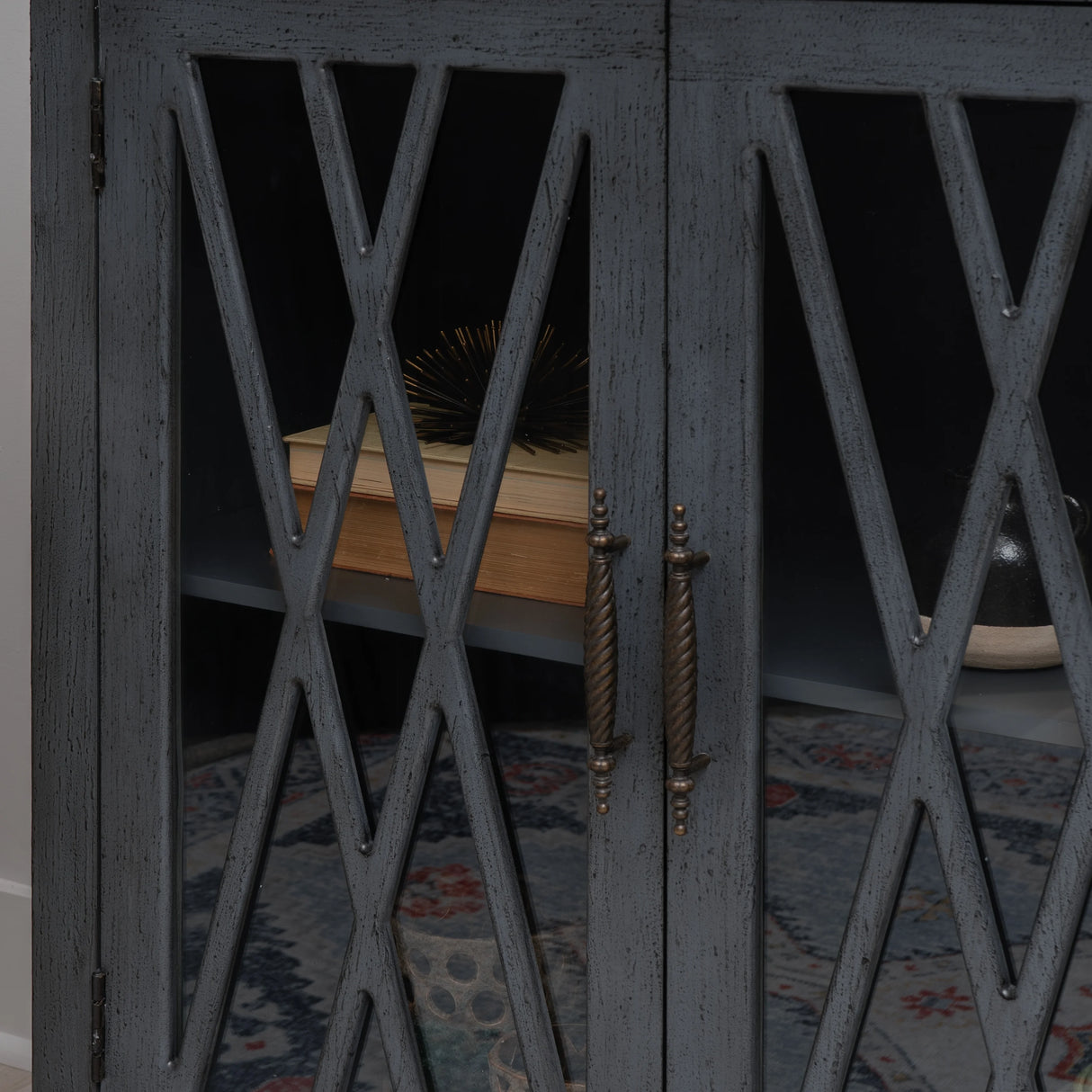 Slade Transitional Colonial 2-Door Cabinet with Lattice Detailing
