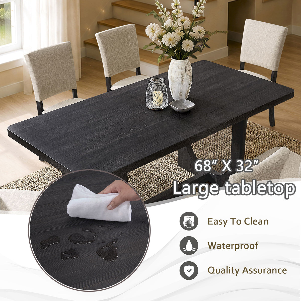 Dining Table Set, Rectangular Kitchen Table With Upholstered Chairs