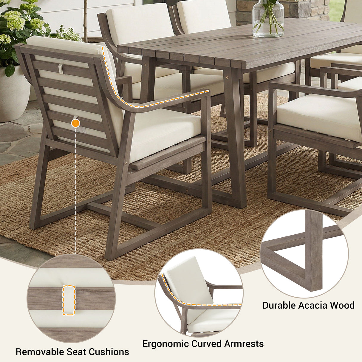 7 Piece Modern Outdoor Dining Set, Patio Furniture