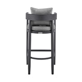 Menorca - Outdoor Patio Counter Height Bar Stool In Aluminum With Gray Cushions