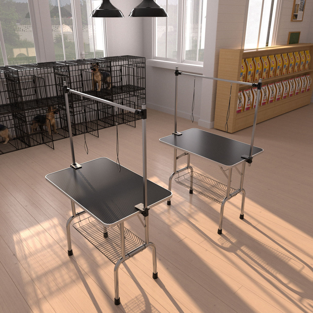 Professional Dog Pet Grooming Table Large Adjustable Heavy Duty Portable With Arm & Noose & Mesh Tray - Black