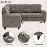5 Seat Reversible L - Shaped Sleeper Sofa, Pull Out Convertible Sectional Couch With Storage, USB C - Charger, Cup Holders Modular Sofa Bed - Gray