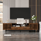 TV Stand, Media Console With 2 Drawers, Soft Closing Slatted Doors, Living Room Entertainment Center - Walnut