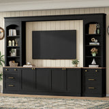 Arched Entertainment Center Wall Unit With Bookshelf, Retro Large TV Stand