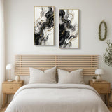 Large Framed And Abstract Wall Art, Minimalist Canvas Prints (Set of 2) - White / Black