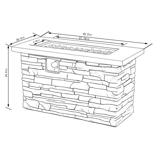 42-Inch Propane Gas Fire Pit Table 50,000 BTU Rectangular Concrete Fire Pit – Beige Multi