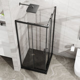 Corner Sliding Shower Door And Shower Base Combo Kit No Drain Kit - Matte Black