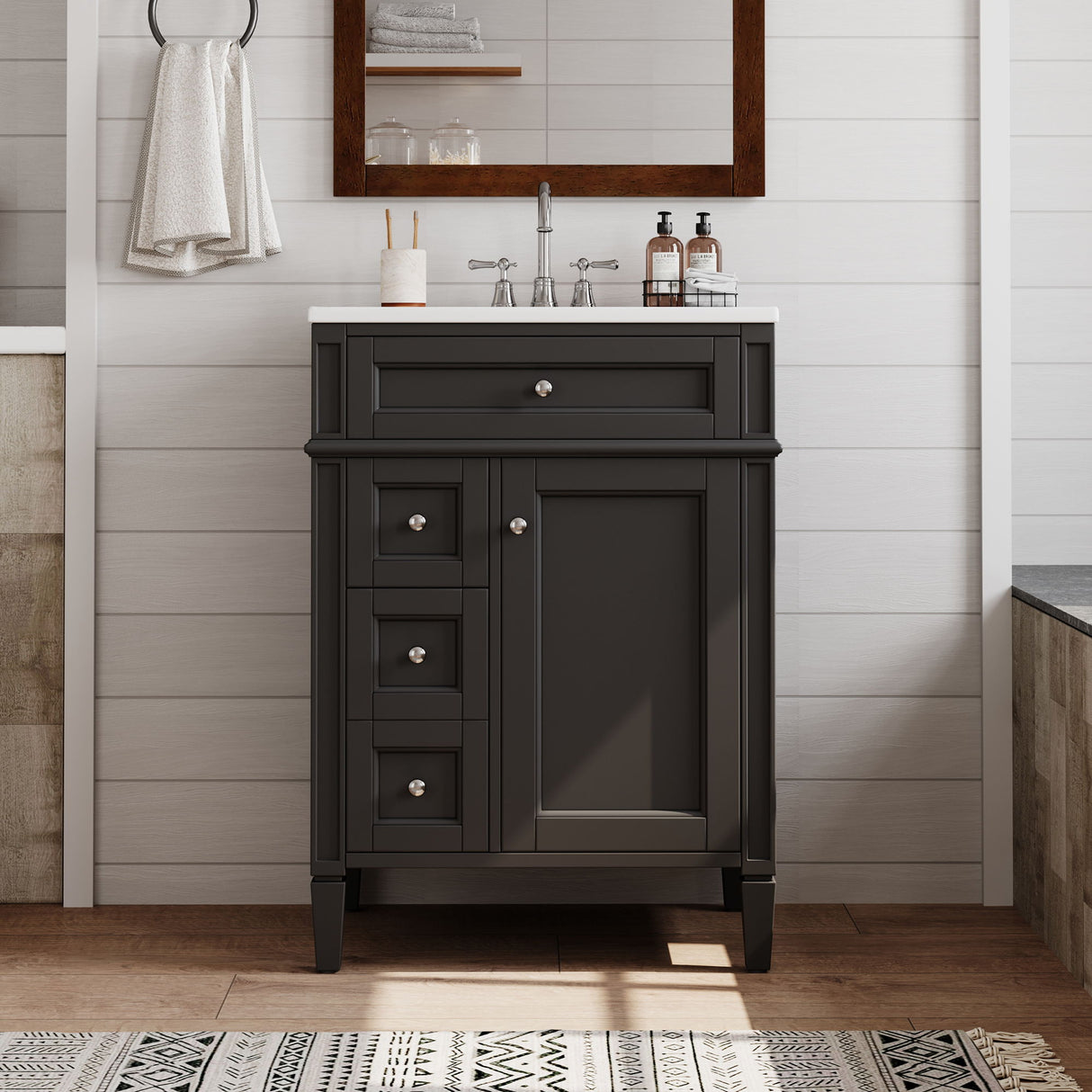 Bathroom Vanity With Top Sink, Storage Cabinet With 2 Drawers And Tip-Out Drawer
