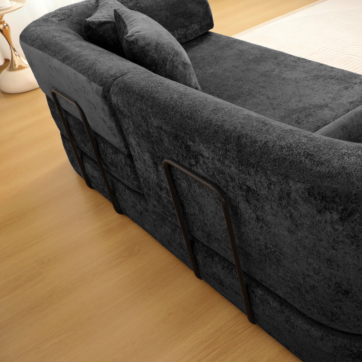 3 Seater Sofa With Built In Pet Bed Nook, Curved Design And 2 Throw Pillows