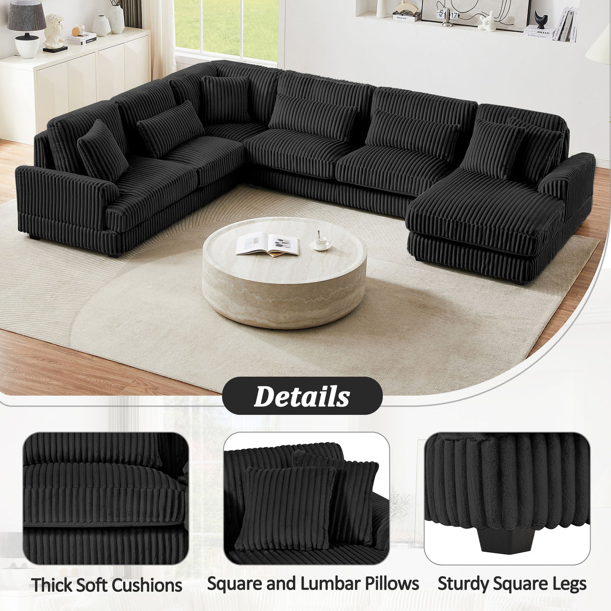 U - Sectional Sofa With Chaise Lounge, Oversized Living Room Couch
