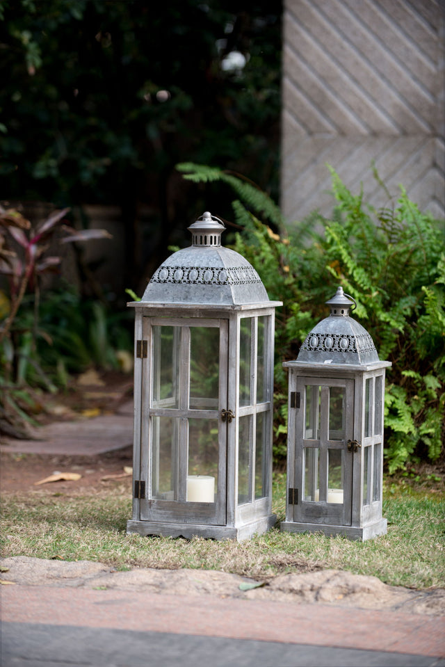 Wooden Candle Lantern Decorative, Hurricane Lantern Holder Decor For Indoor Outdoor, Home Garden Wedding - Gray - Lanterns - Alpine Outlets
