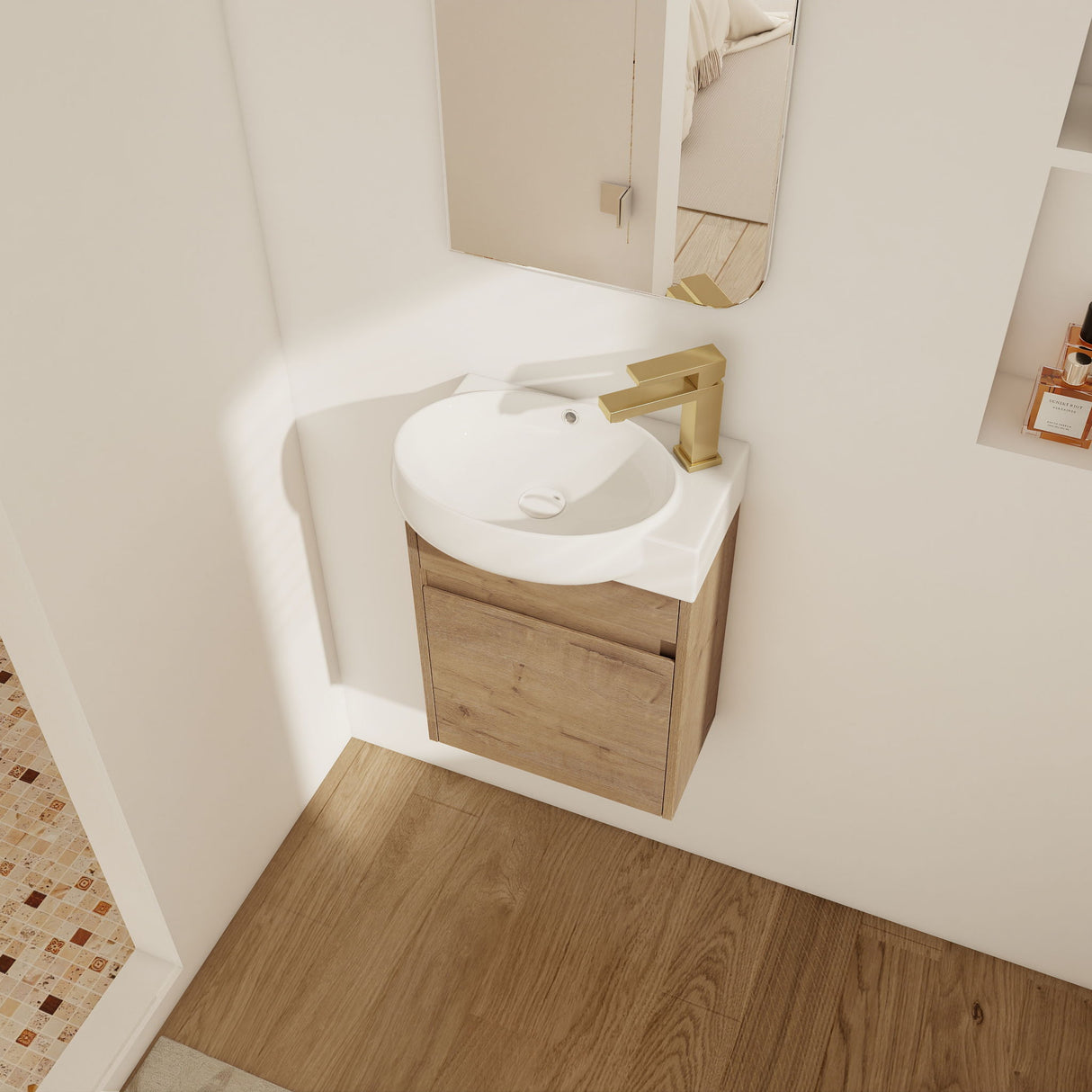 Modern Bathroom Vanity With Ceramic Basin, Wall Mounted Floating Sink Combo, Storage Cabinet