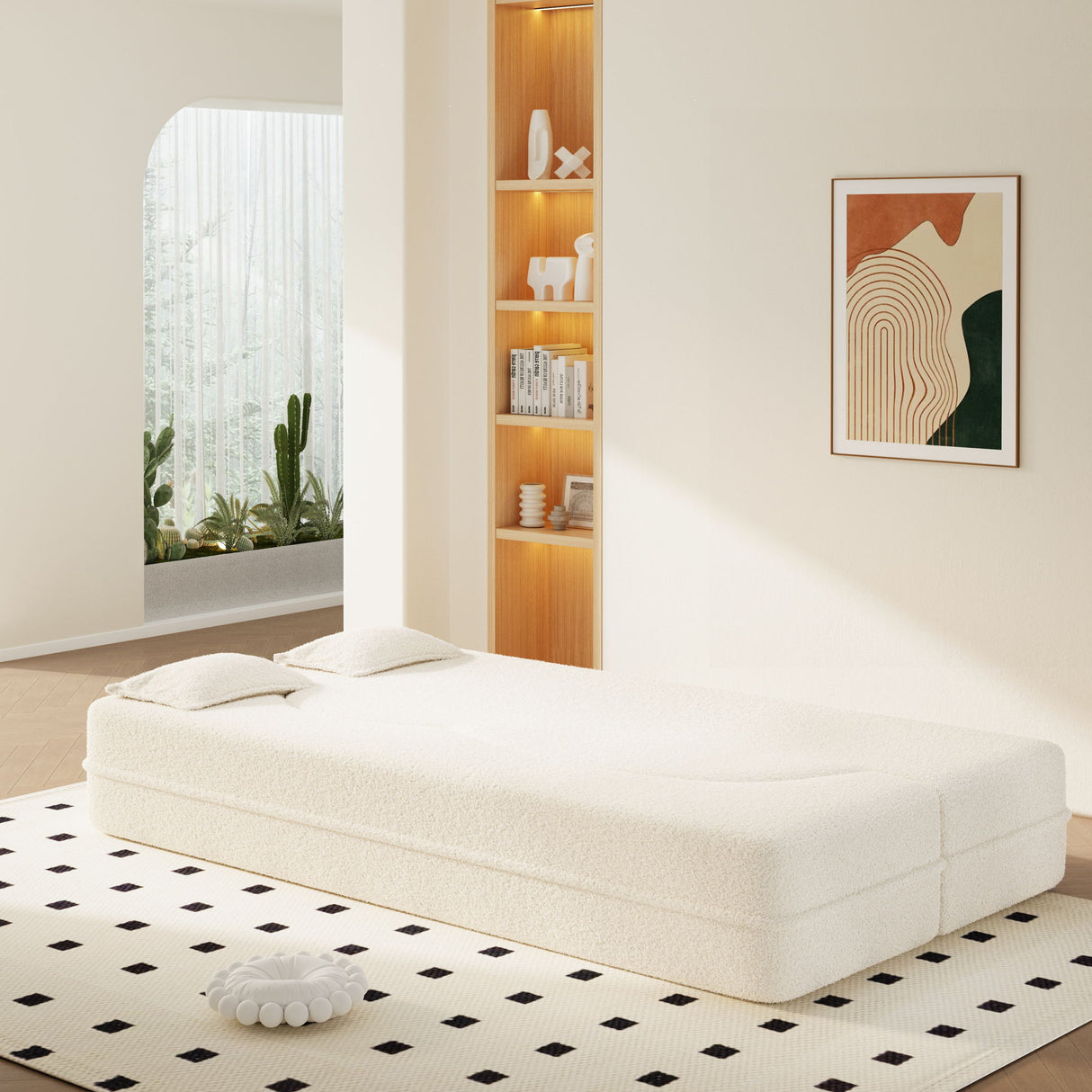 Modern Floor Sofa With 2 Pillows, Twin Size For Living Room