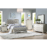 Glamorous Tufted Headboard Bed With Mirror Trim