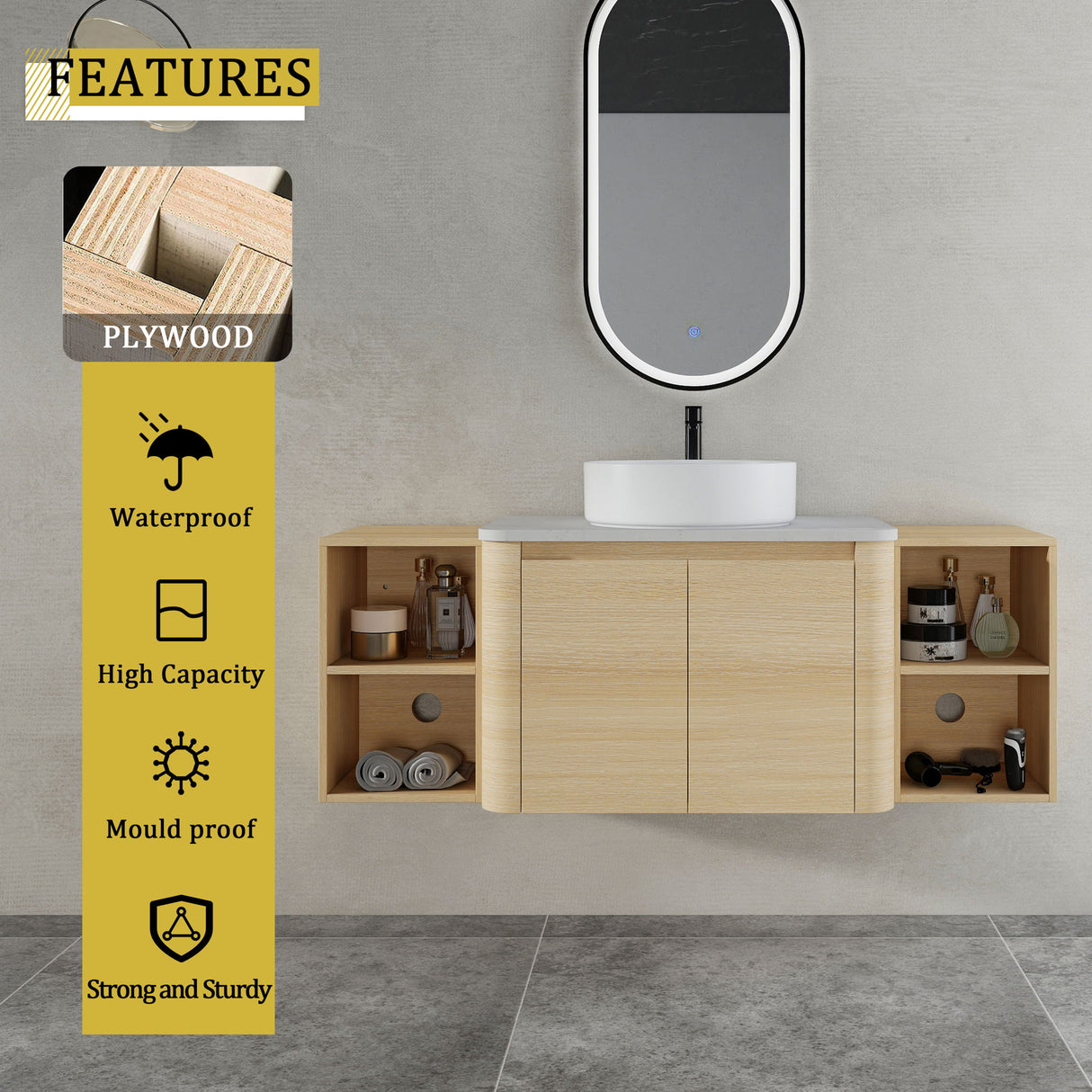 Mounted Bathroom Vanity With Art Sink, 2 Storage Shelves, Soft Close Door