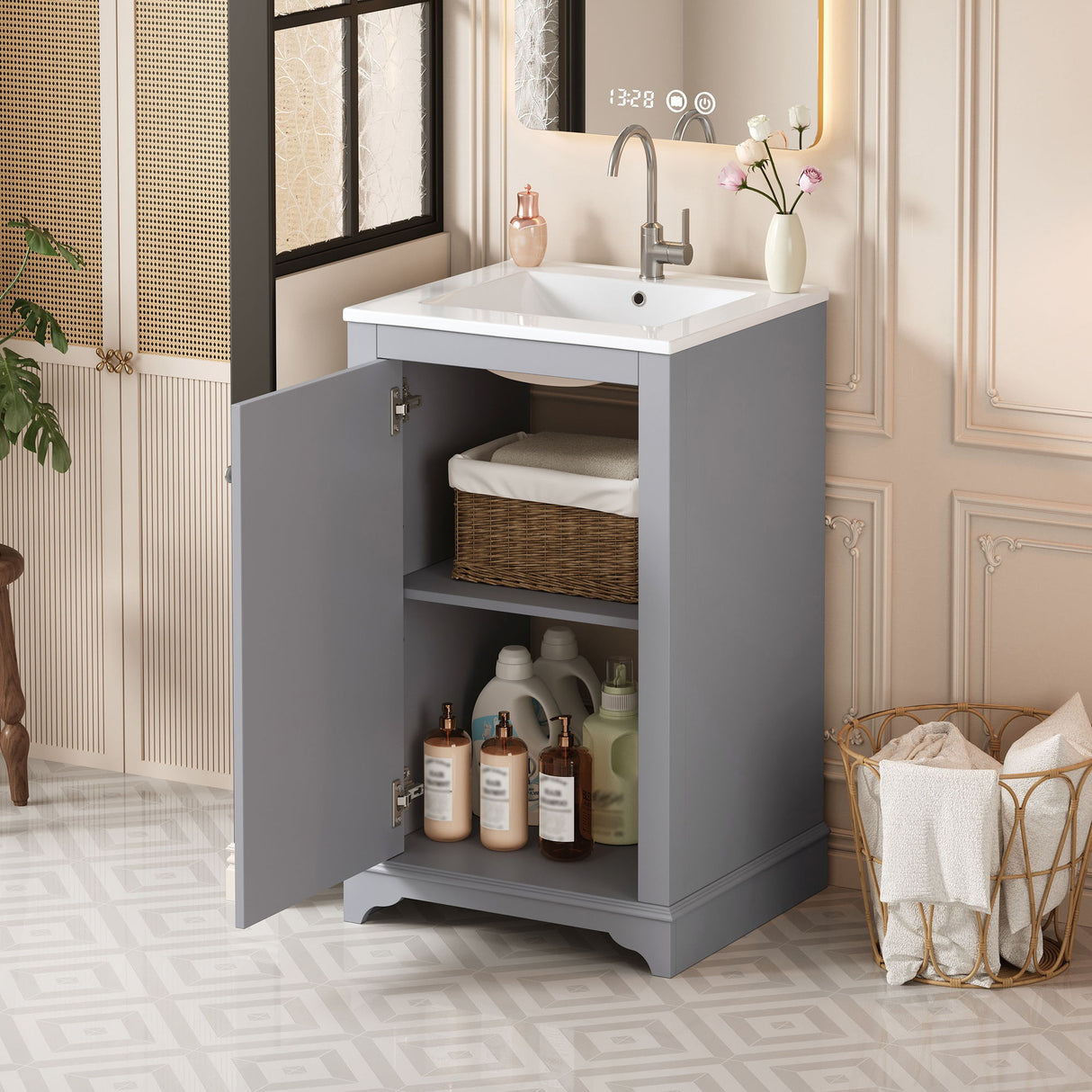 Bathroom Vanity With Sink, Freestanding Single Cabinet Set, Soft Close Door, Adjustable Shelf