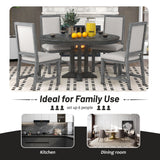 5 Piece Dining Set With Extendable Round Table And Upholstered Chairs