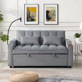 Modern Velvet Loveseat Futon Sofa With Pullout Bed, Adjustable Reclining Backrest, Toss Pillows