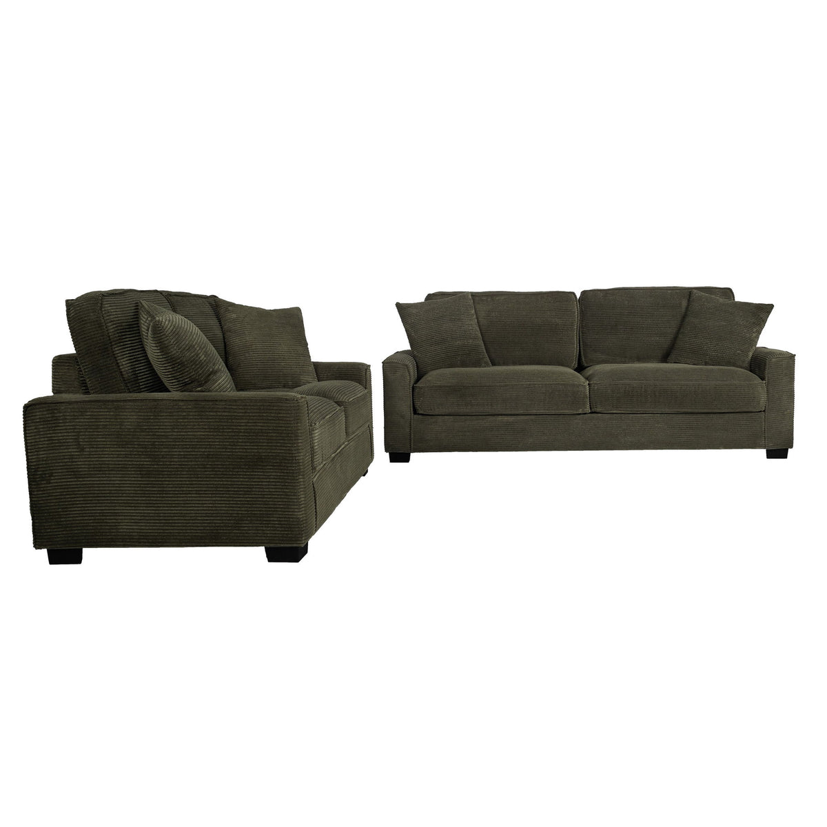 Sofa & Loveseat 2 Piece Set With Accent Pillows - Forest Green