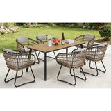 7 Piece Outdoor Patio Dining Set For 6, Chairs With Cushions And Table - Yellow