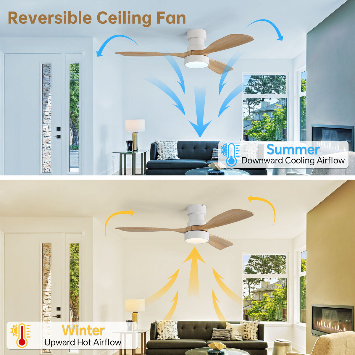48" Ceiling Fan With Light And App Control, Quiet DC Motor, 6 Speed Fan, Dual Mounting - White