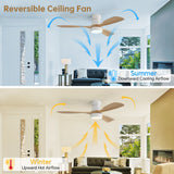 48" Ceiling Fan With Light And App Control, Quiet DC Motor, 6 Speed Fan, Dual Mounting - White
