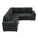 Upholstered L - Shape Sectional Sofa Bed With Pull Out Sleeper And Storage