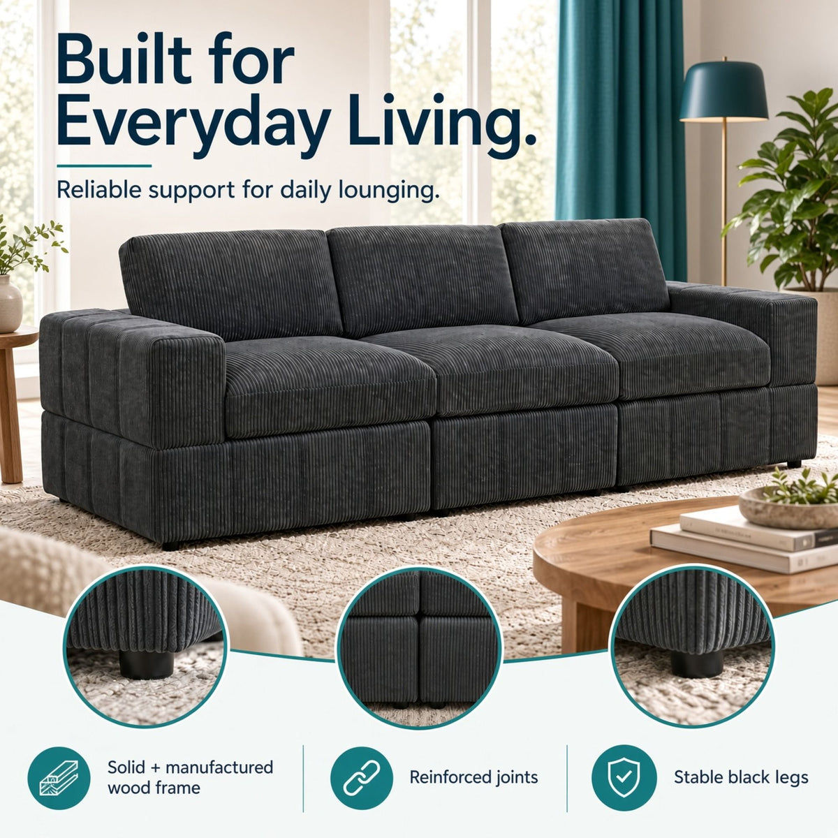 Oversized Modular Sectional Sofa 3 Piece Set, Flexible Layout For Living Room