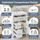 Modern Bathroom Vanity With Sink, Flip Drawer & 2 Drawers, Soft Close Hinges, Adjustable Shelf