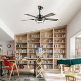 5 Blades Ceiling Fan With LED Light 3000 - 6500K Dimmable, 6 Speed Levels, Reversible Ceiling Fan - Matte Black