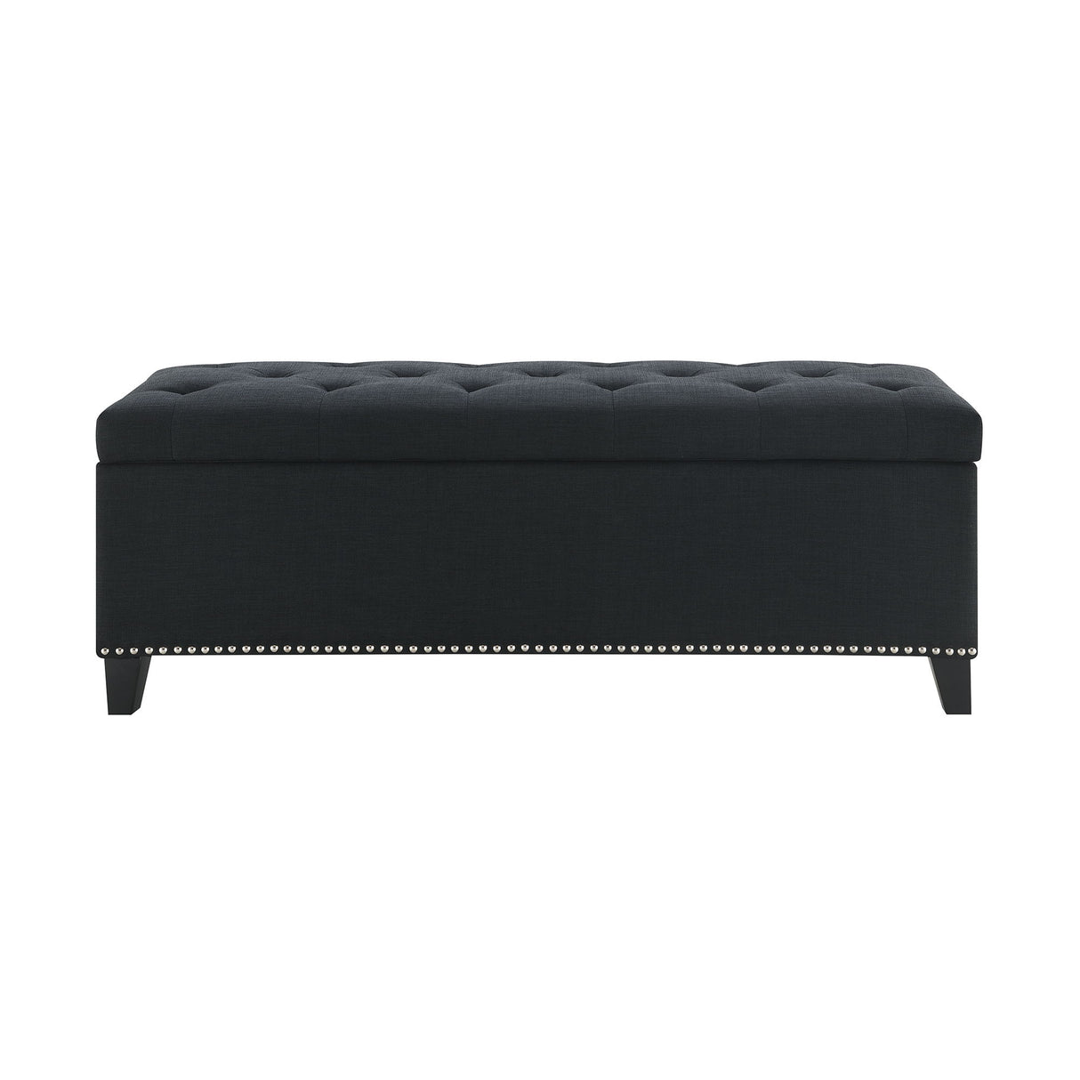 Button Tufted Storage Ottoman, Living Room Bench With Safety Close Hinge - Black