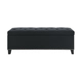 Button Tufted Storage Ottoman, Living Room Bench With Safety Close Hinge - Black