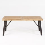 Outdoor Weather Resistant Dining Table With Slat Panel Design - Natural / Gray
